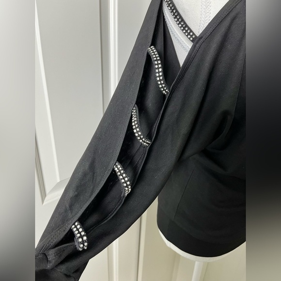 Vintage Michael Carrie Black Cutout Shoulder Blouse with Crystal Details-Medium - Picture 6 of 14